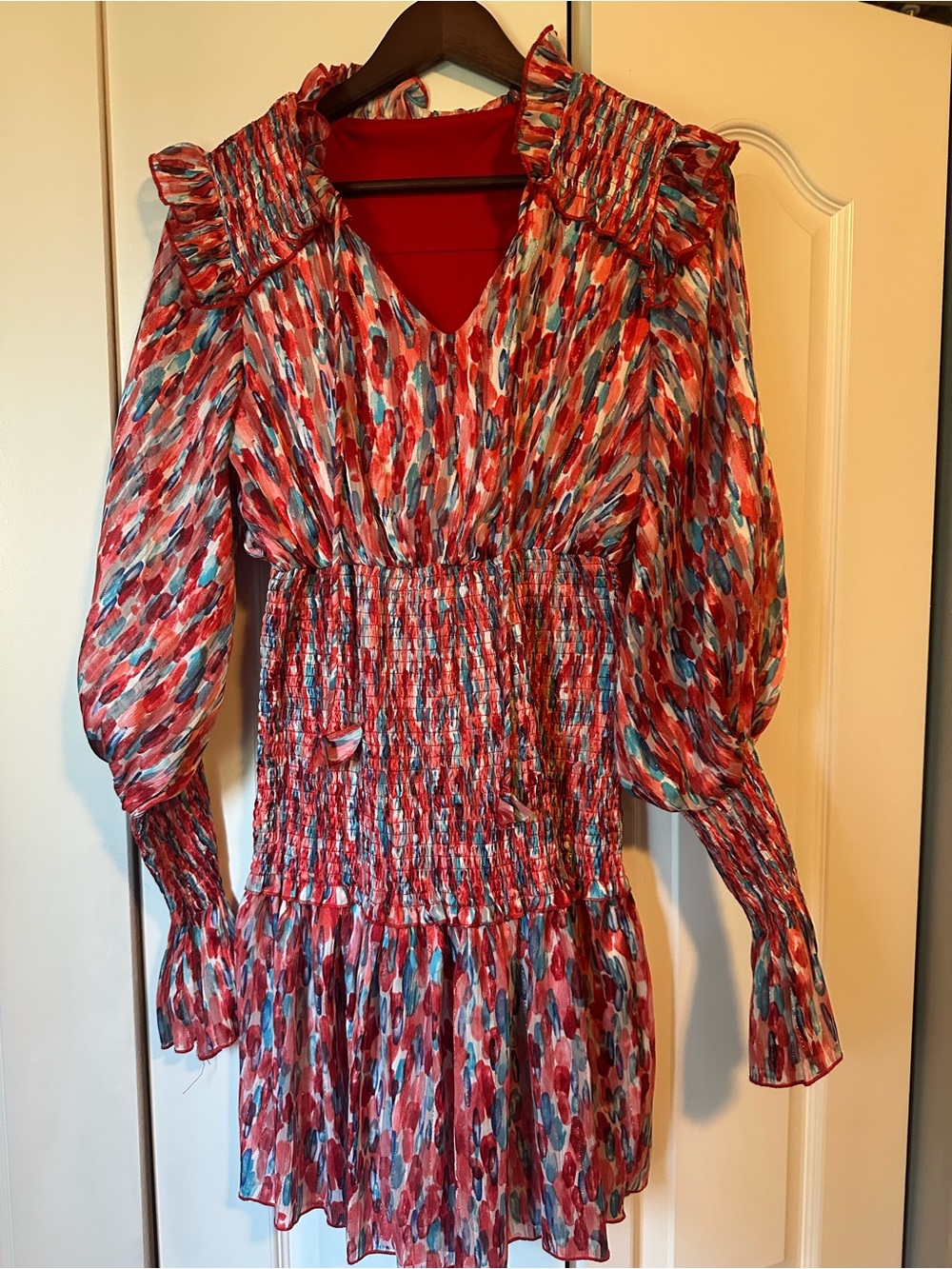 Red Multicolor Smocked Waist Mini Dress
